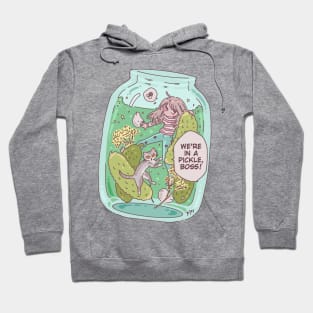 In a Pickle English Idiom funny Cartoon With A Cat Hoodie